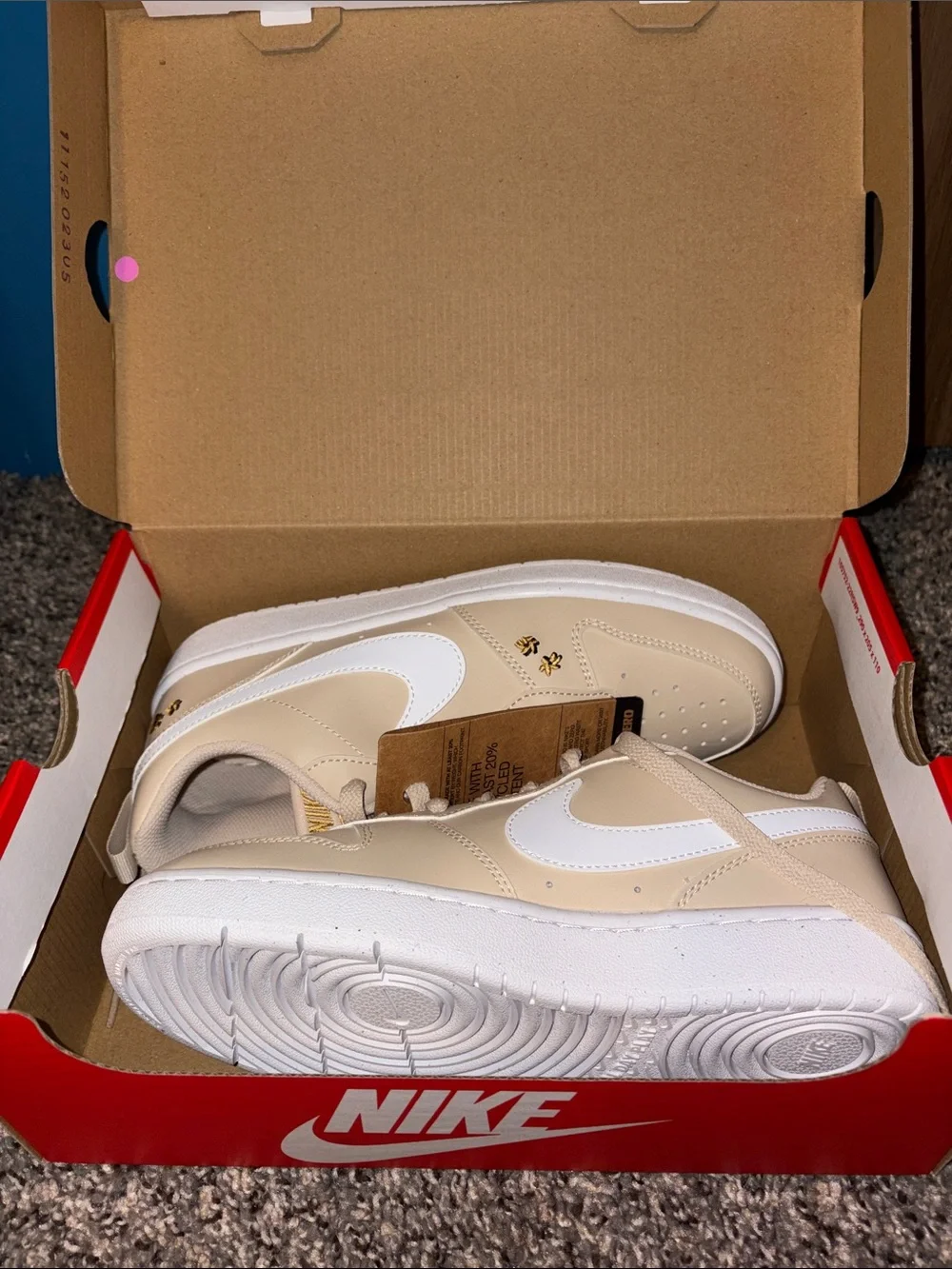 Nike Low-Top Sneakers in Beige and White with Gold Accents - Picture 1 of 4